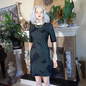 M Missoni Black/Green Metallic Print Knit Sheath Dress Size IT 42- US 6